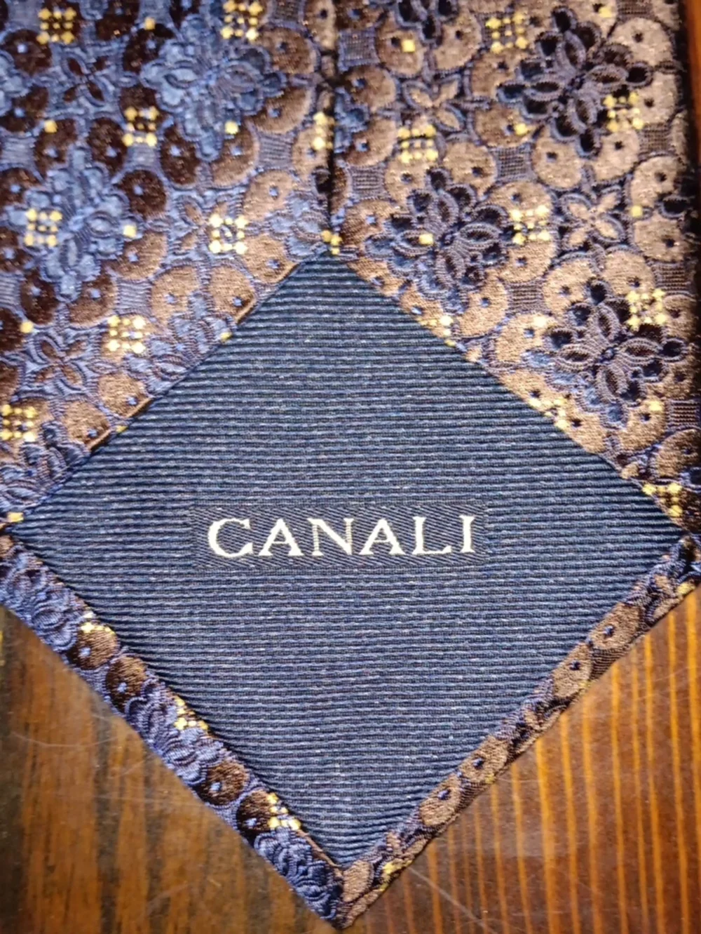 Canali Brown Tie with Blaxk Floral Medallion Pattern